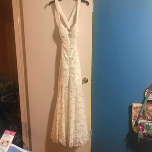 Lace and Sequin cream color mermaid formal dress